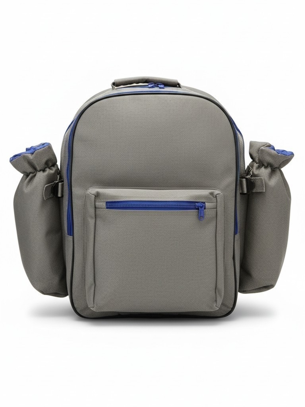 Picnic Backpack Set for 4 Gray Blue Plates Glasses Flatware Insulated Bag